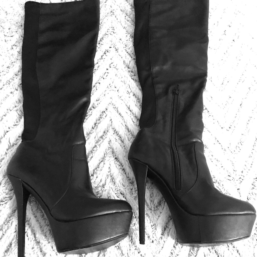 Knee platform boots heels